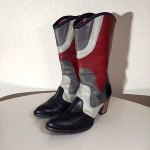Rizzo Black Gray & Maroon Leather Calf Height Heeled Boots